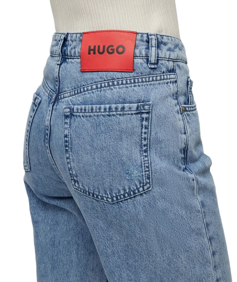 High-waisted, relaxed-fit, wide- leg jeans with ripped details- HUGO