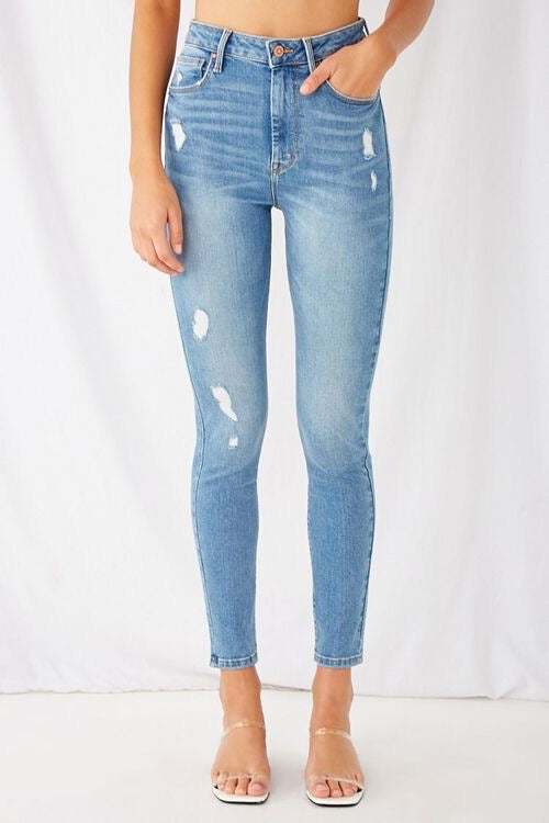 Distressed High- Rise Skinny Jeans - Forever21