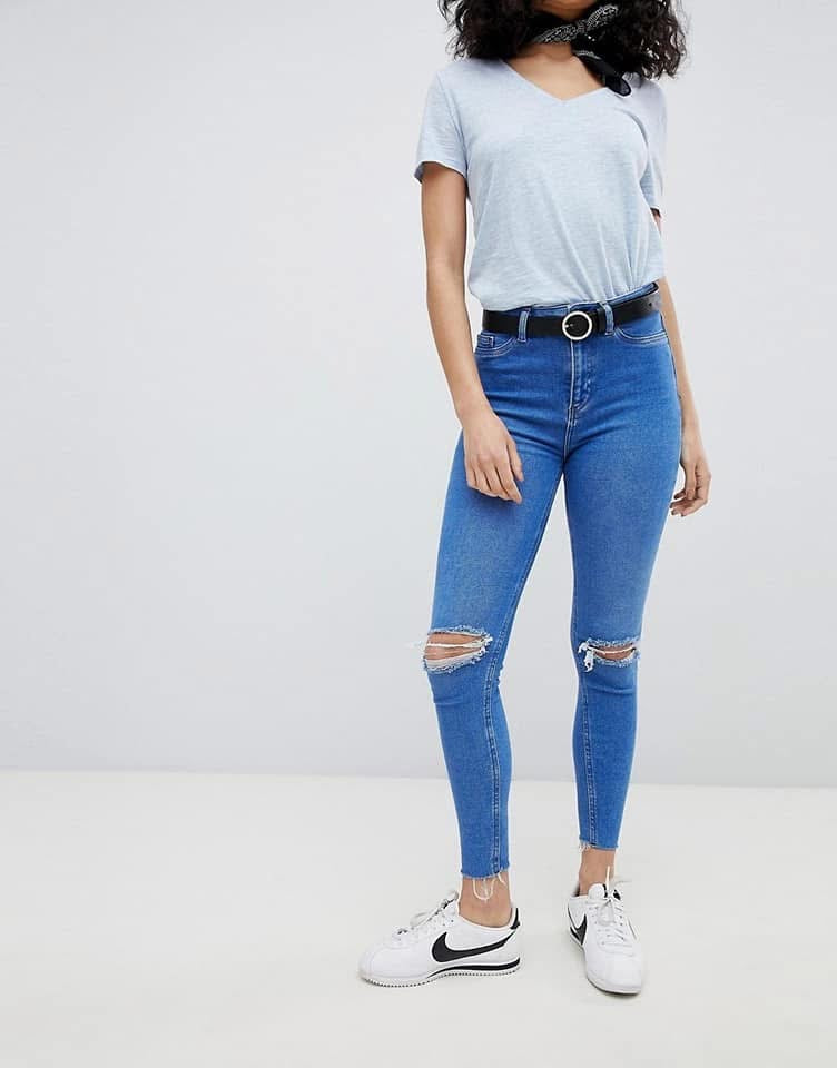 Blue Ripped super Skinny jeans - New Look