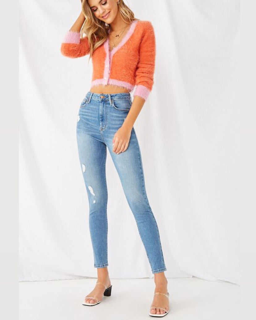 Distressed High- Rise Skinny Jeans - Forever21