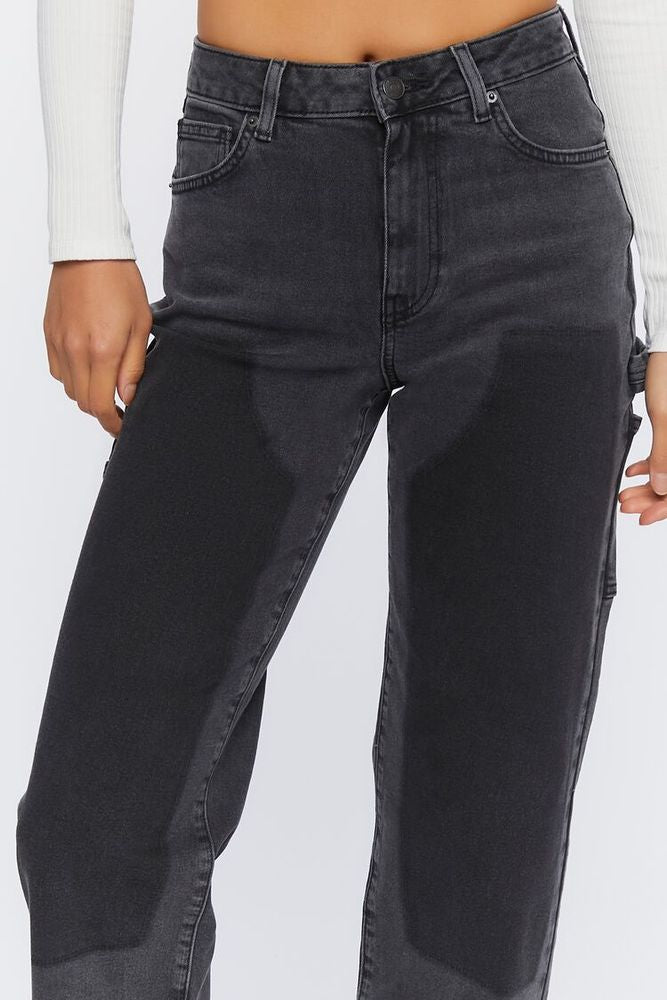 Women's Washed-Panel High-Rise Jeans in Washed Black - Forever21