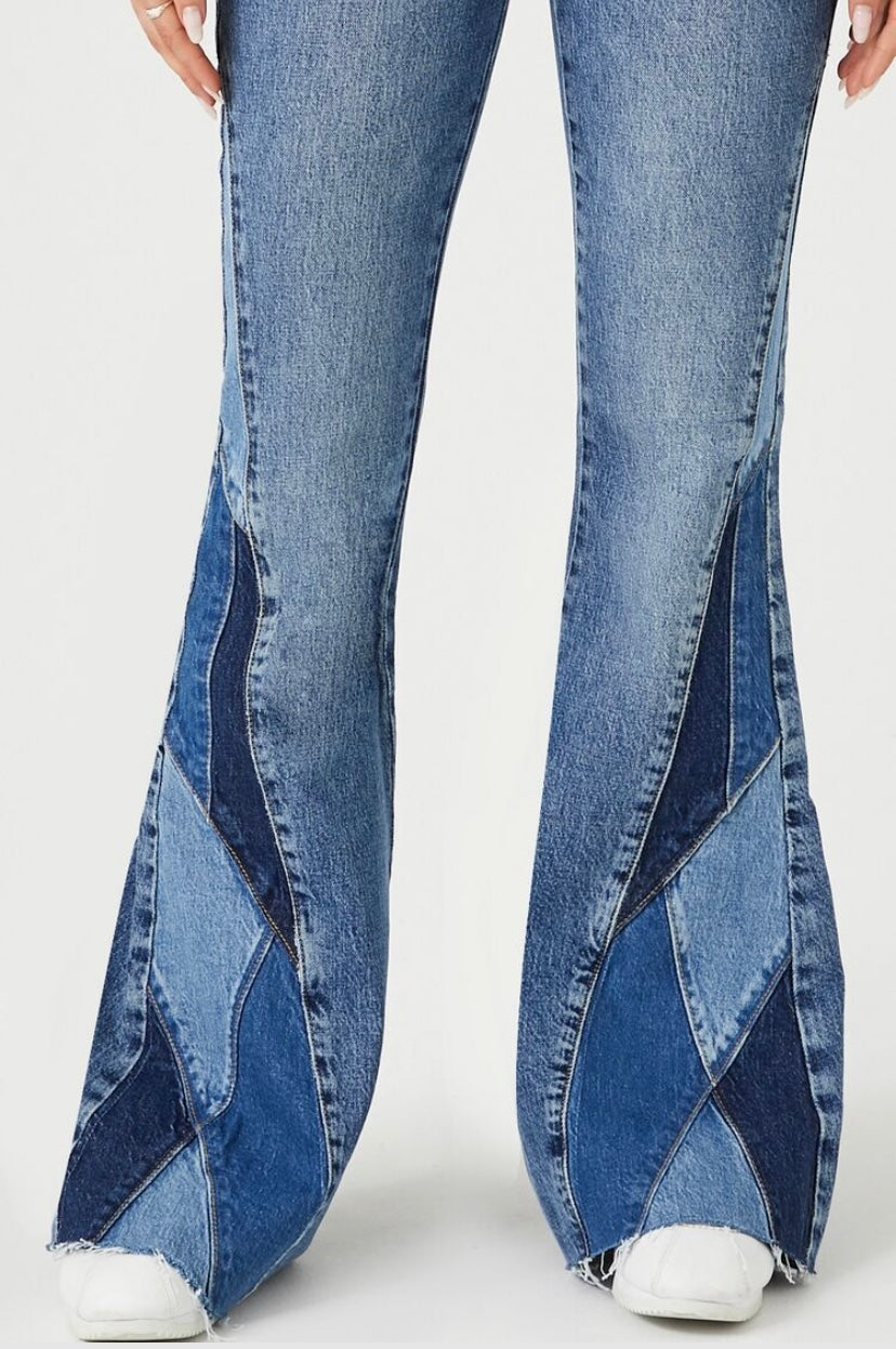 Reworked Patchwork Flare Jeans - Forever21