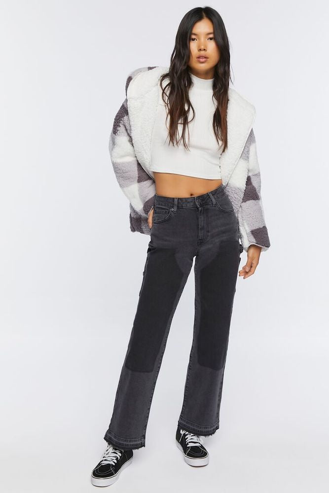 Women's Washed-Panel High-Rise Jeans in Washed Black - Forever21