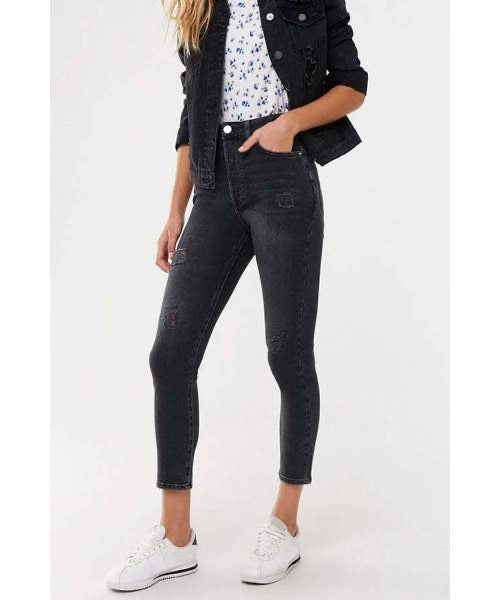 Distressed Ankle Mom Jeans - Forever21