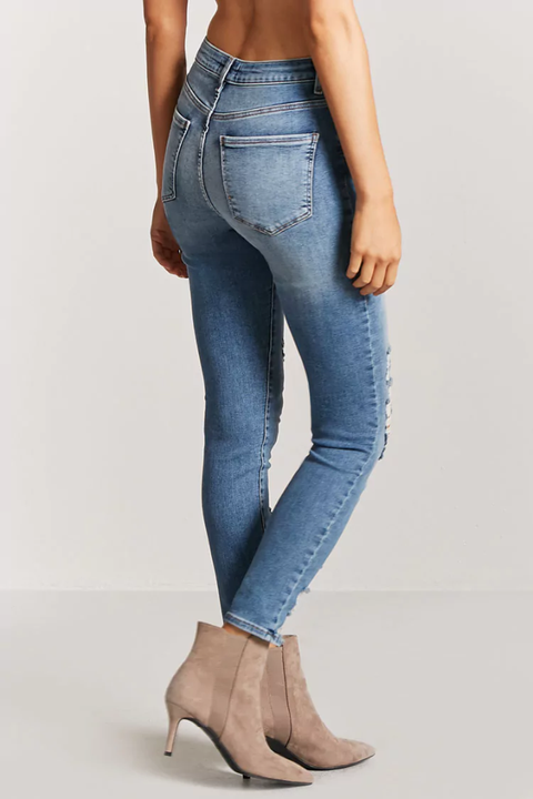 Distressed Mid Rise Skinny Jeans - Forever21