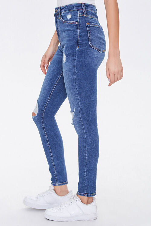 Distressed High- Rise Skinny Jeans - Forever21