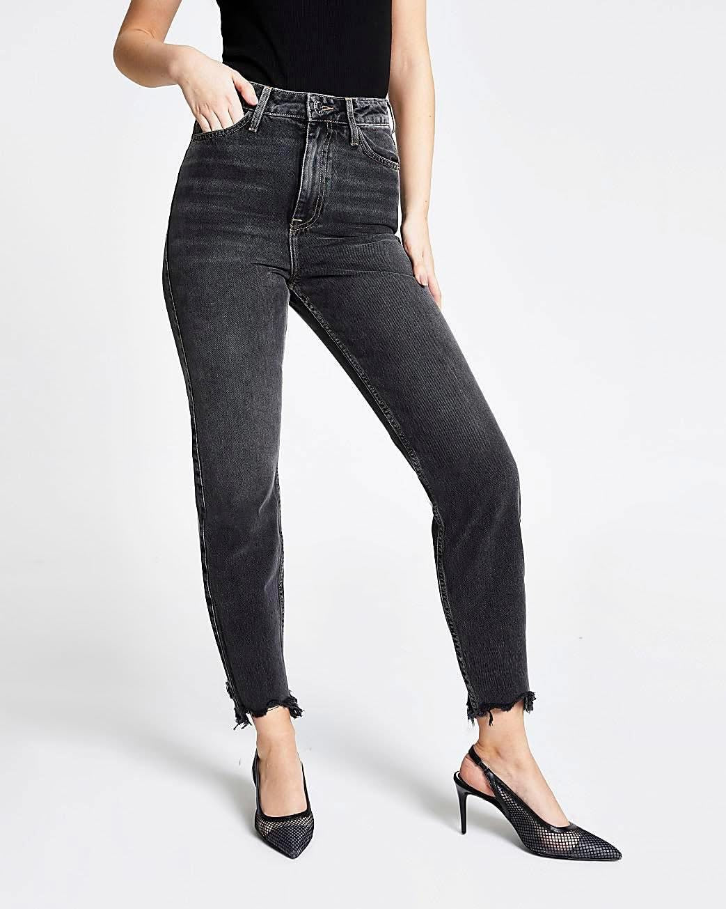 Black Washed Carrie High Rise Mom Jeans - River island