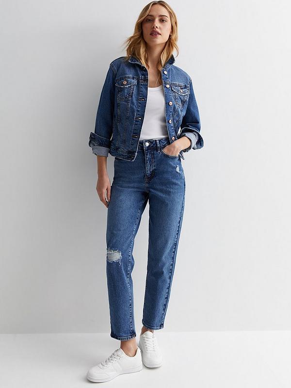 Blue High Waist Ripped Tori Mom leans - New look