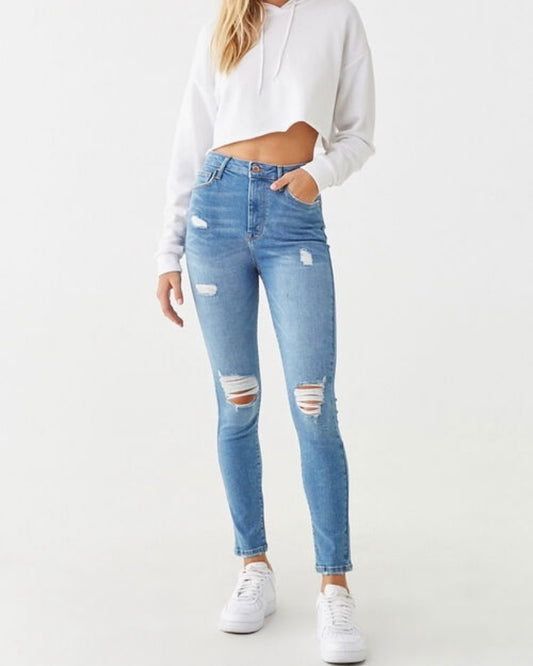 Distressed High- Rise Skinny Jeans - Forever21