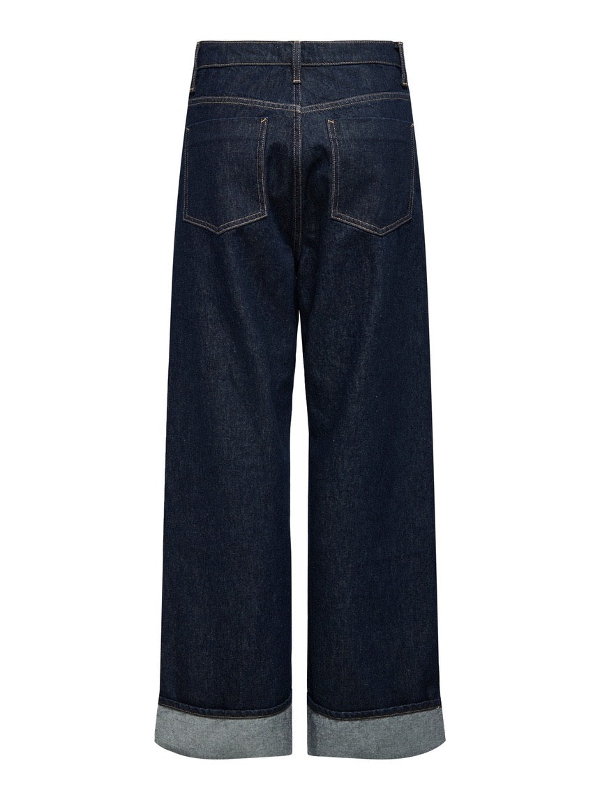 ONLHOPE WIDE FOLD UP RINSE - Wide Leg - dark blue denim - ONLY