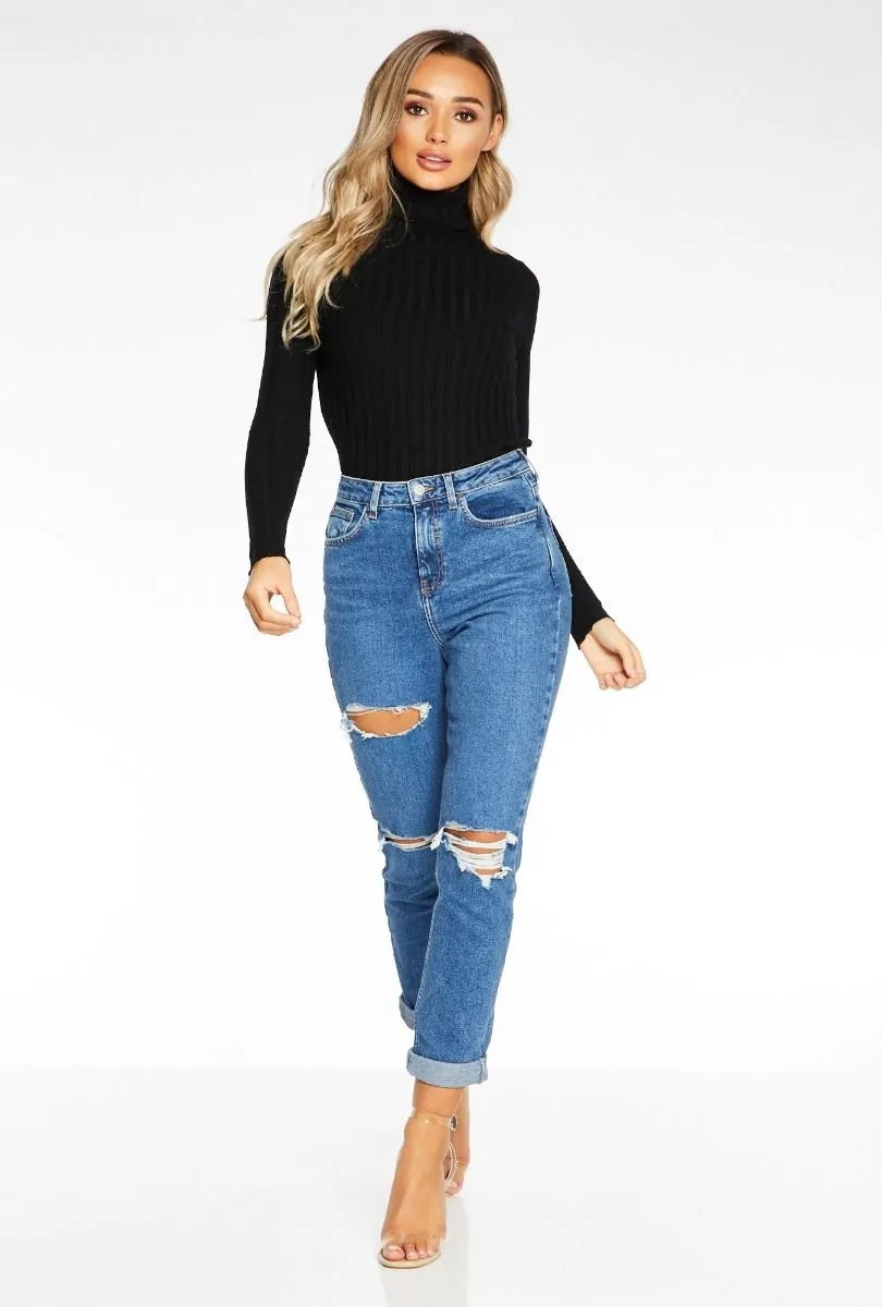 Blue High Waist Ripped  Mom leans - New look