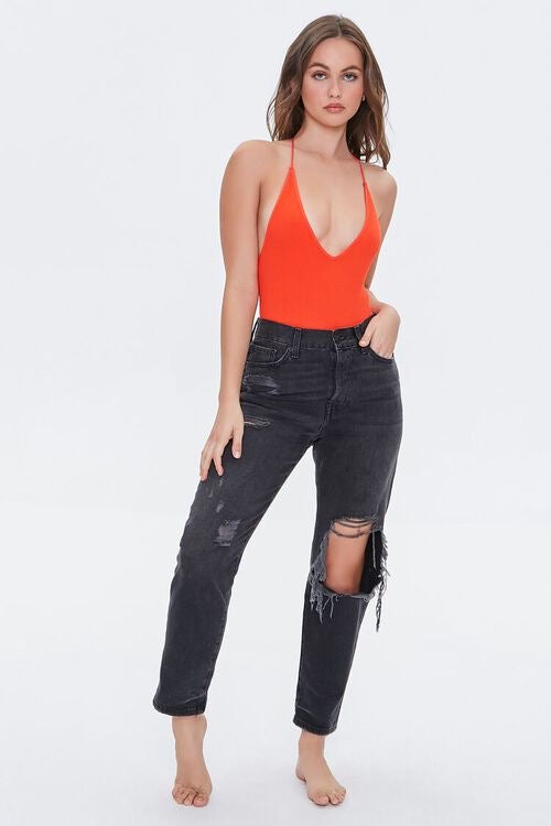 Distressed High-Rise Mom Jeans  - Forever21