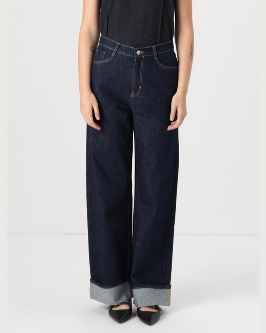 ONLHOPE WIDE FOLD UP RINSE - Wide Leg - dark blue denim - ONLY
