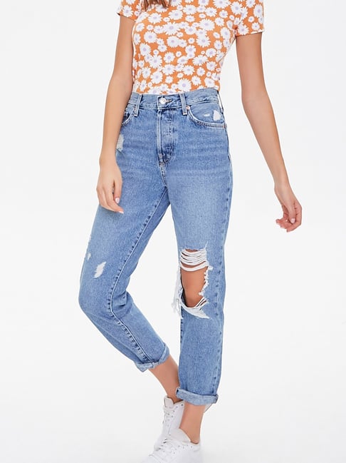Distressed High-Rise Mom Jeans
Forever21