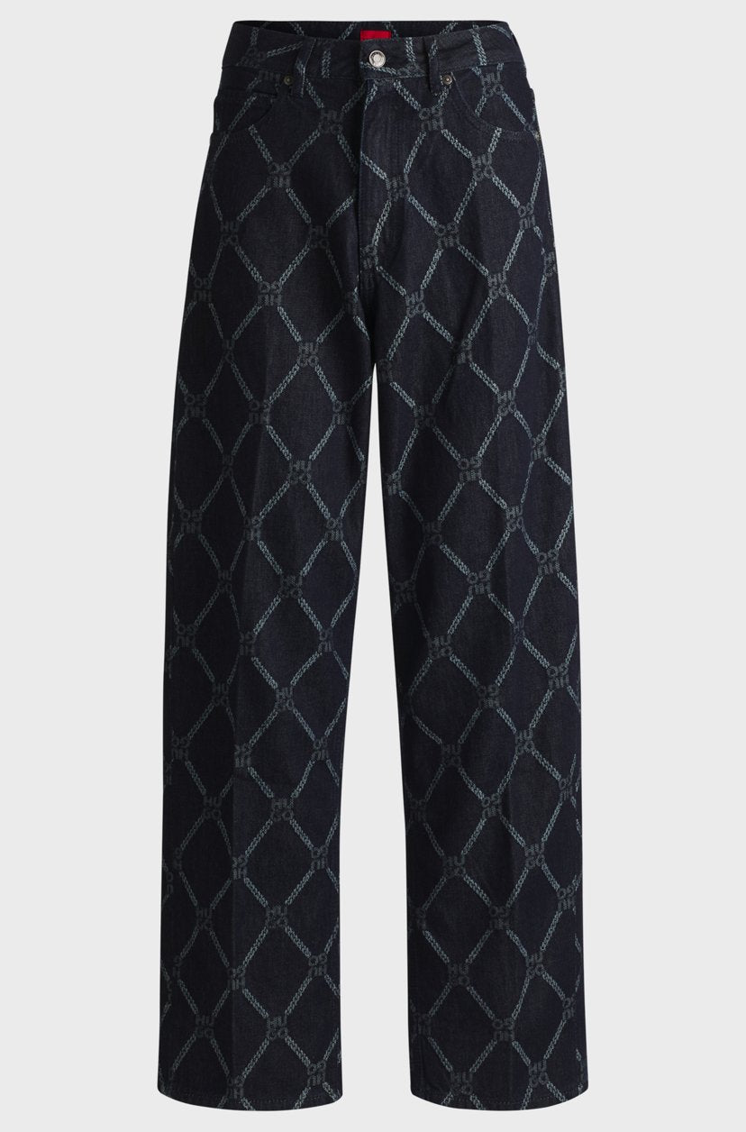 WIDE-LEG JEANS WITH STACKED-LOGO MOTIF - HUGO BOSS