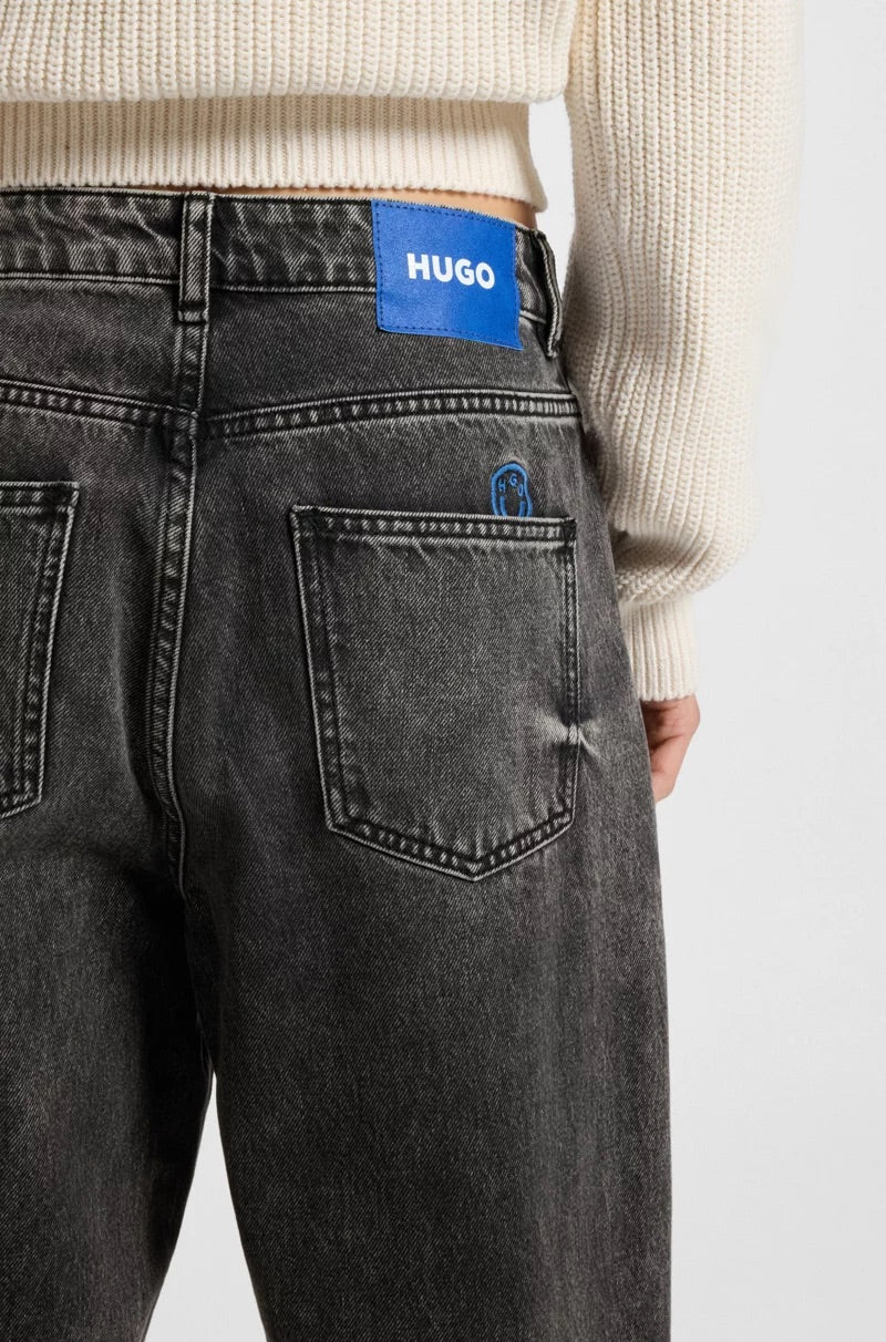 Leni High-waisted, relaxed-fit, wide- leg jeans with ripped details- HUGO