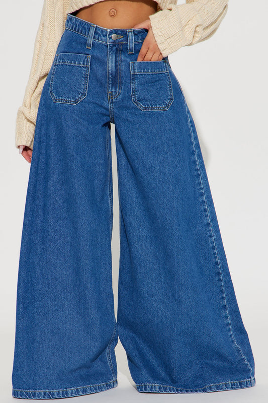 Full Stop Palazzo Jeans - Medium Wash - Fashionnova