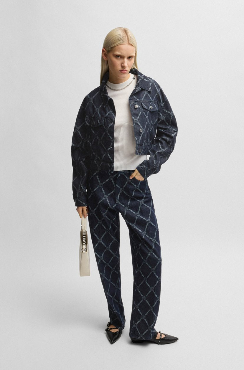 CROPPED TRUCKER JACKET WITH STACKED- LOGO MOTIF - HUGO BOSS