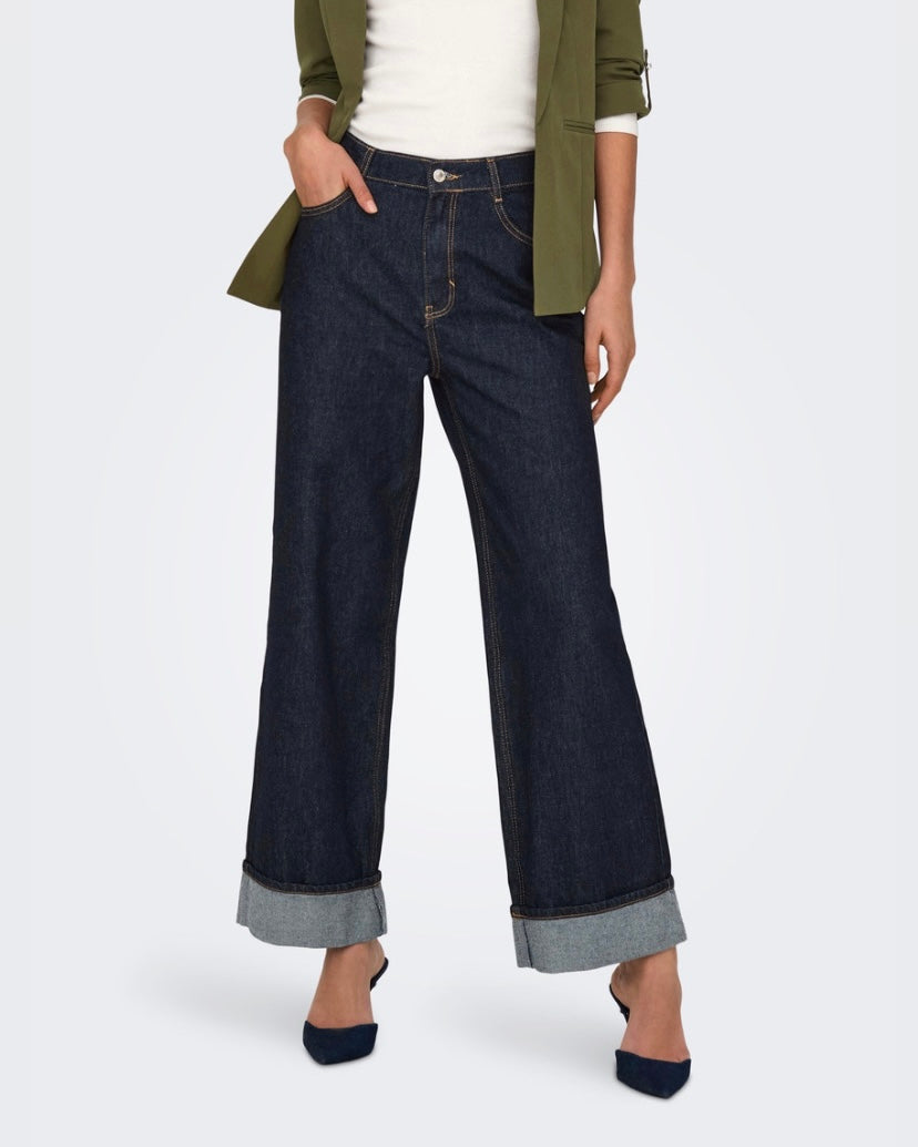 ONLHOPE WIDE FOLD UP RINSE - Wide Leg - dark blue denim - ONLY