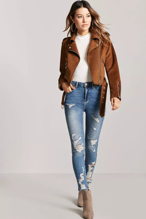 Distressed Mid Rise Skinny Jeans - Forever21