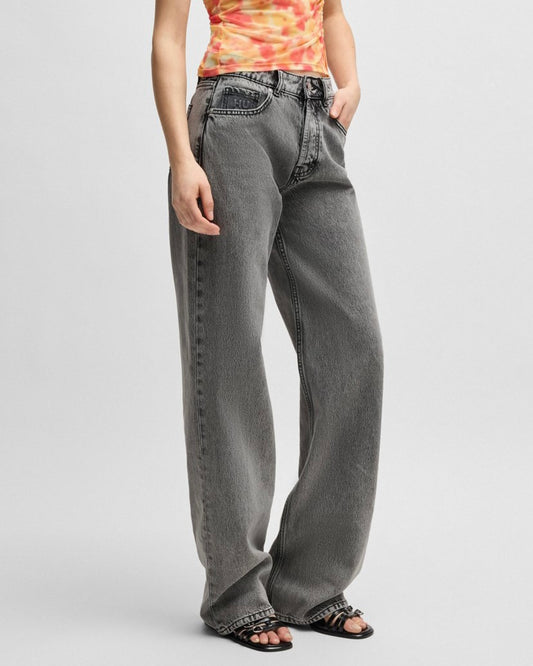 STRAIGHT-FIT JEANS IN GREY RIGID DENIM - HUGO
