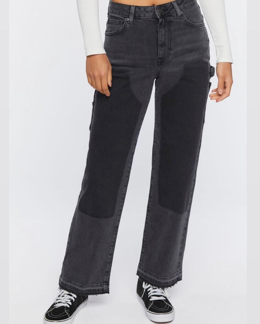 Women's Washed-Panel High-Rise Jeans in Washed Black - Forever21