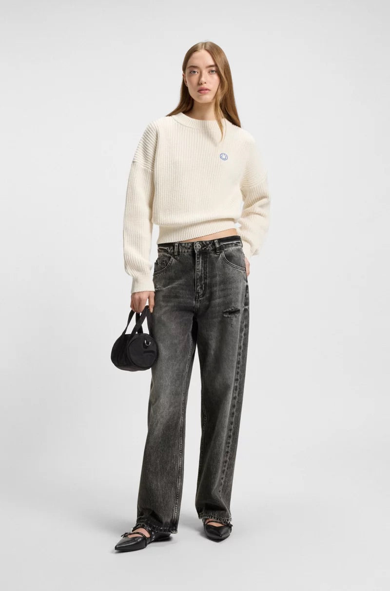 Leni High-waisted, relaxed-fit, wide- leg jeans with ripped details- HUGO