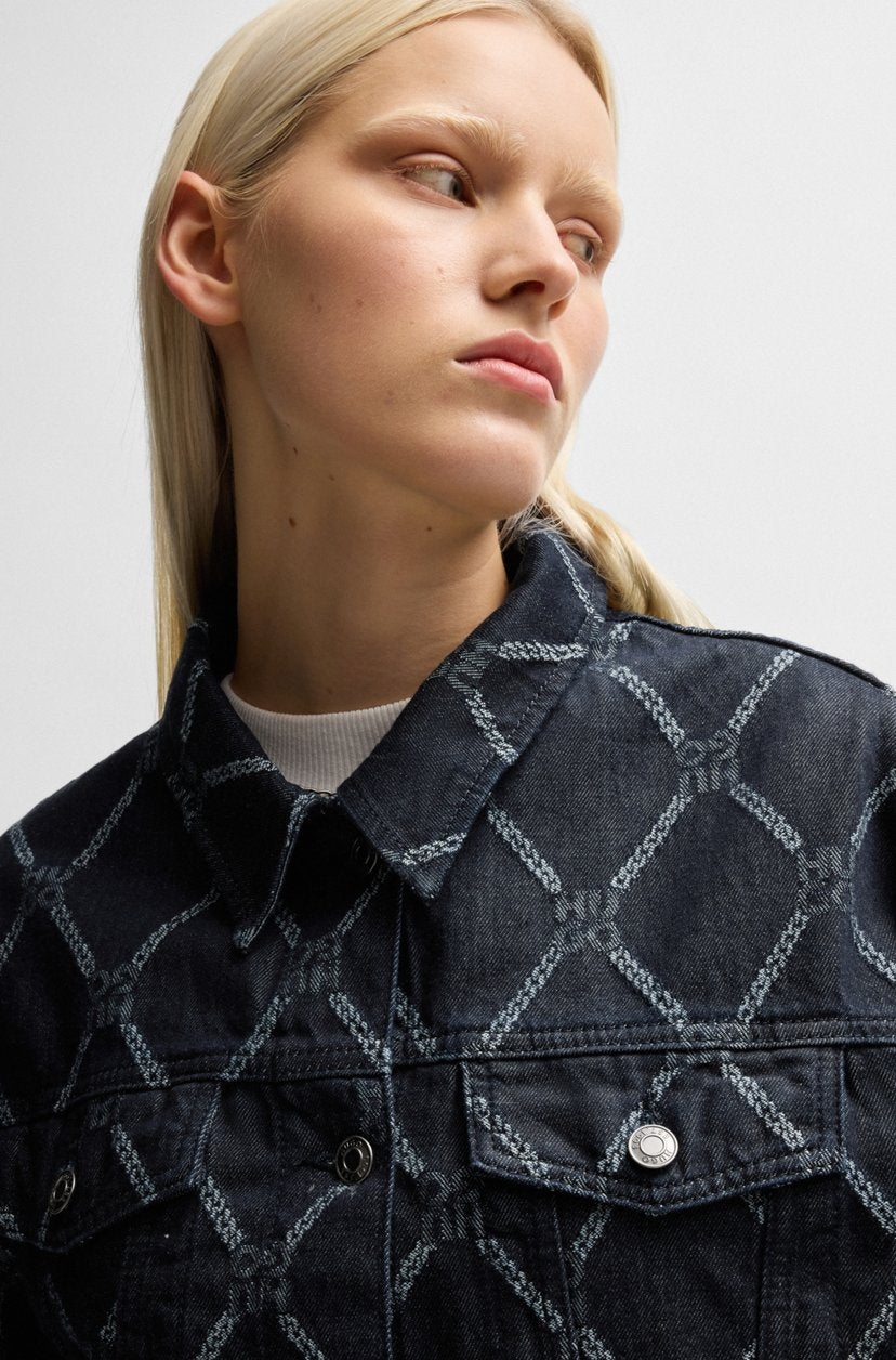 CROPPED TRUCKER JACKET WITH STACKED- LOGO MOTIF - HUGO BOSS