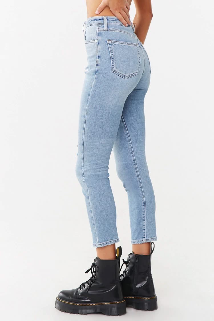 Distressed Ankle Mom Jeans - Forever21