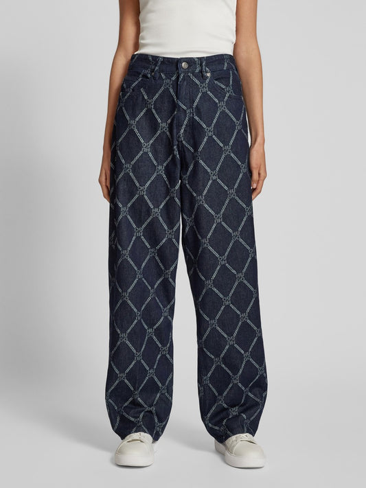 WIDE-LEG JEANS WITH STACKED-LOGO MOTIF - HUGO BOSS