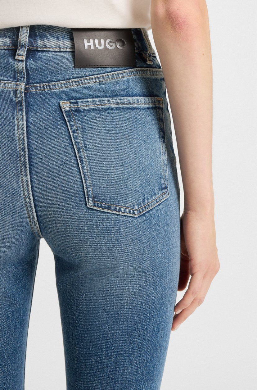 FLARED-LEG SKINNY-FIT JEANS IN BLUE STRETCH DENIM - HUGO