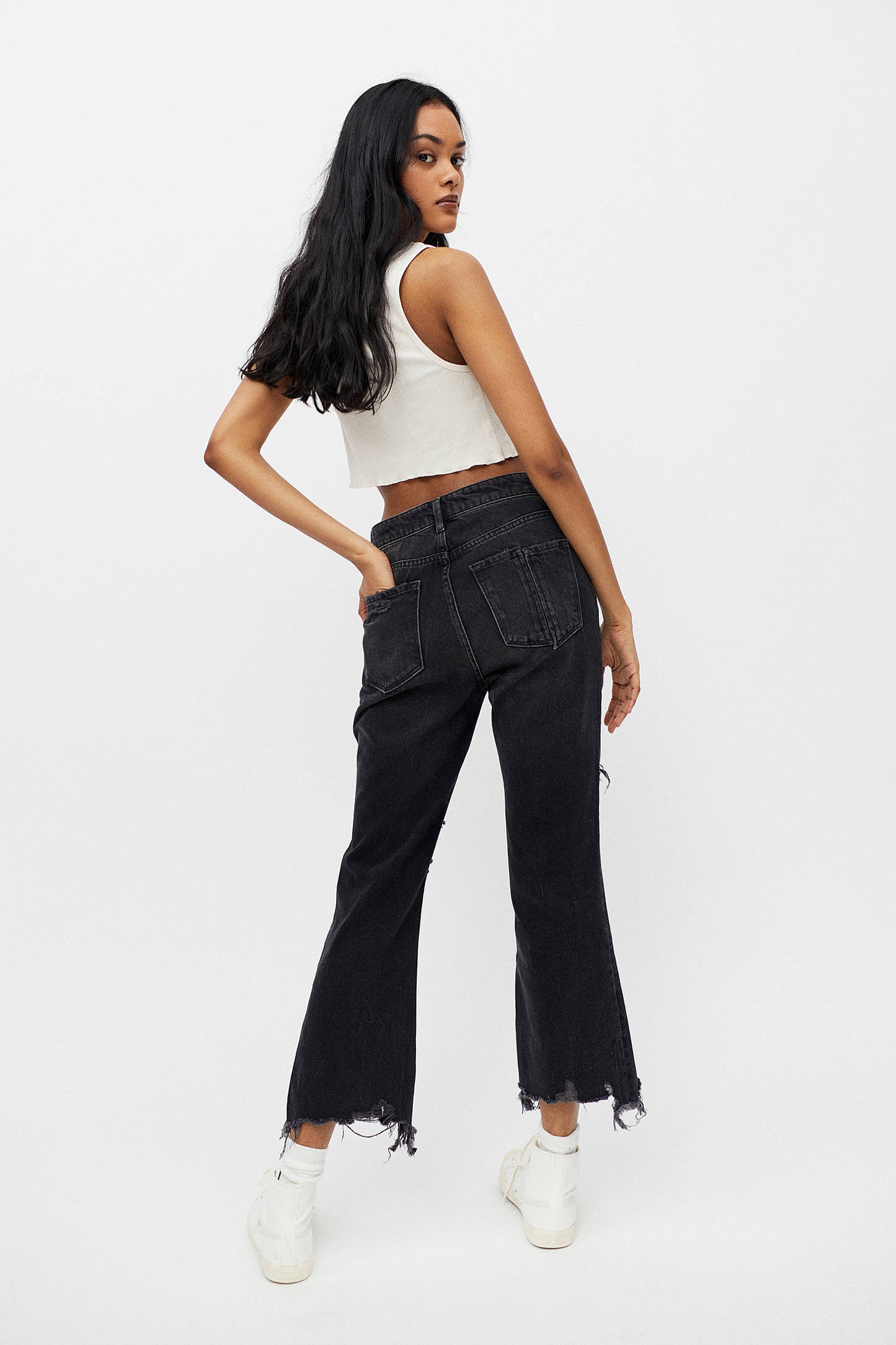 Wilco High-Waisted Cropped Flare Jean - Destroyed Black